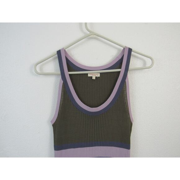 Demylee Small Ribbed Knit Tank Bodycon Dress Olive Green Purple Stripes - Picture 3 of 9